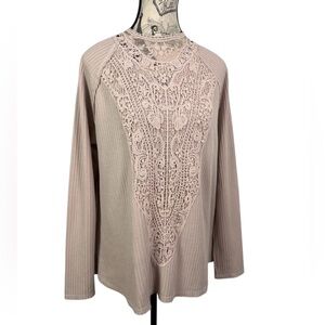 Coco + Jaimeson Boho Crochet Lace Thermal Tunic Mauve XL